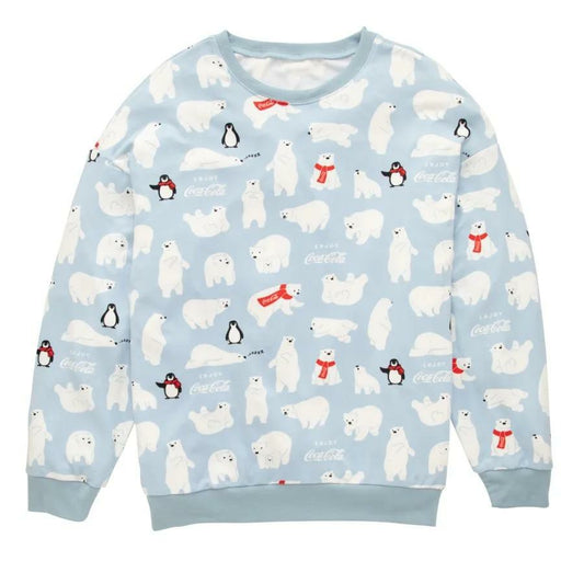 Coca-Cola Women's Hacci Light Blue Polar Bear & Penguin Crew Top | Coca-Cola Store